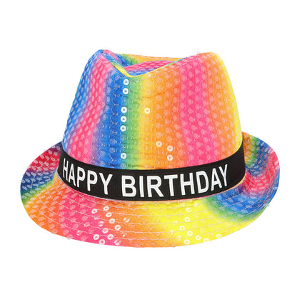 Chapeau Paillettes Arc-en-ciel Happy Birthday - Fête