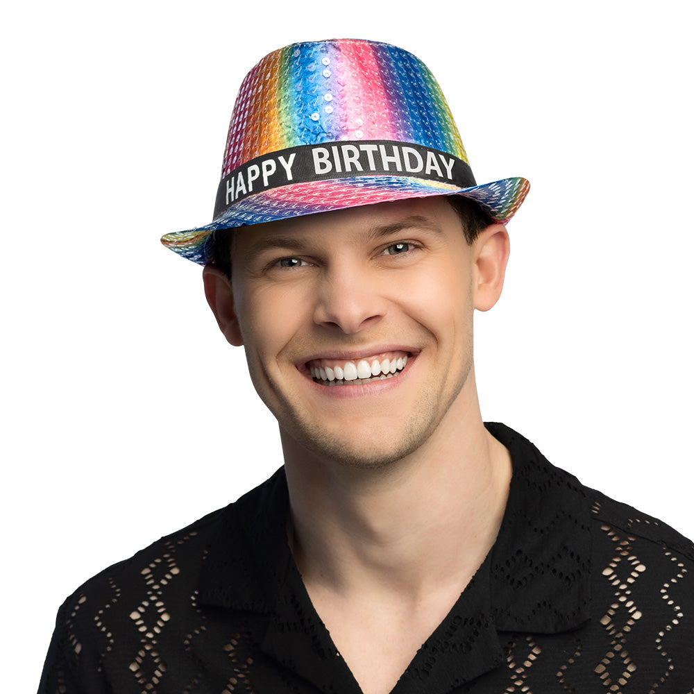 Chapeau Paillettes Arc-en-ciel Happy Birthday - Fête
