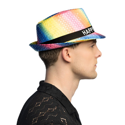 Chapeau Paillettes Arc-en-ciel Happy Birthday - Fête