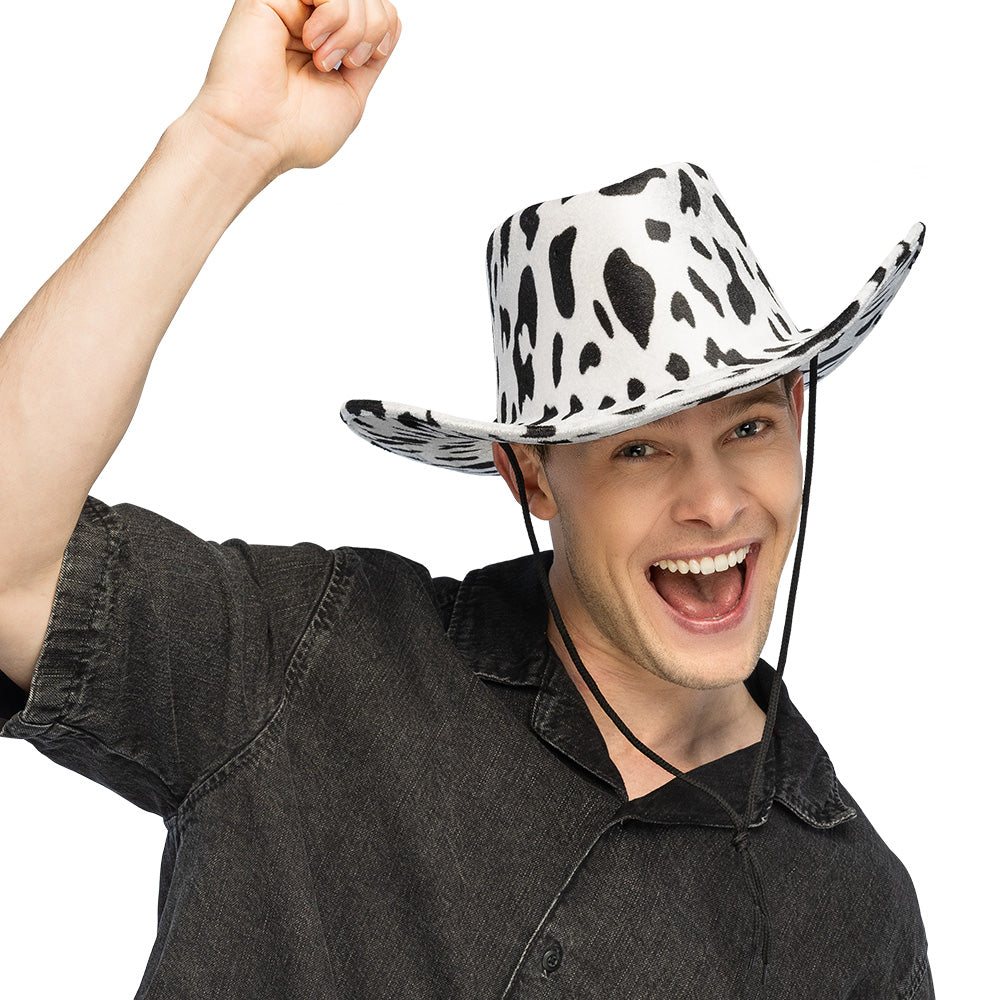 Chapeau Cow-boy Vache Noir et Blanc - Accessoire Déguisement Adulte