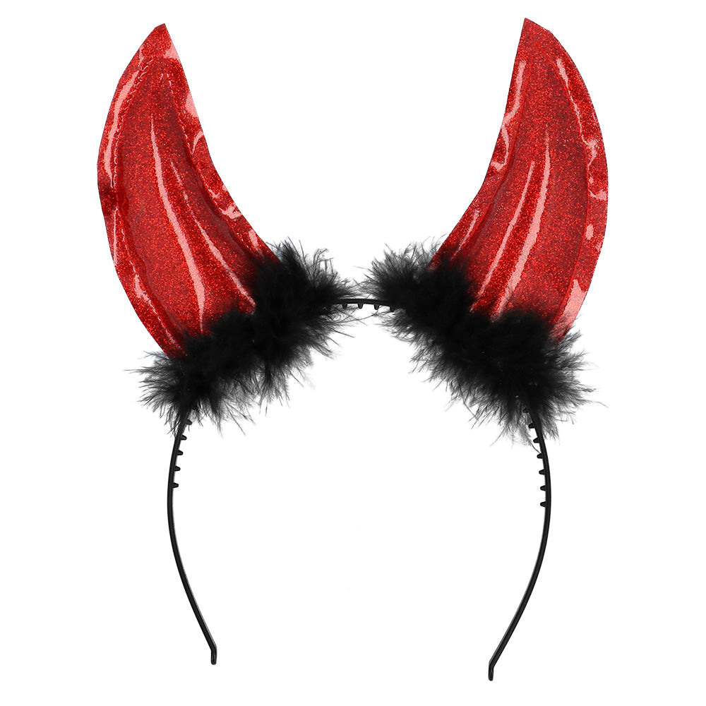 Cornes de Diable Pailletées Rouges avec Plumes Noires