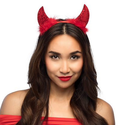 Cornes de Diable Pailletées avec Plumes - Accessoire Halloween Déguisement