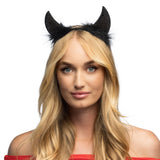 Cornes Diable Sequins Noires avec Plumes - Accessoire Halloween