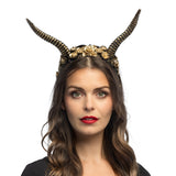 Cornes de Démon Dorées avec Couronne Florale - Accessoire Halloween