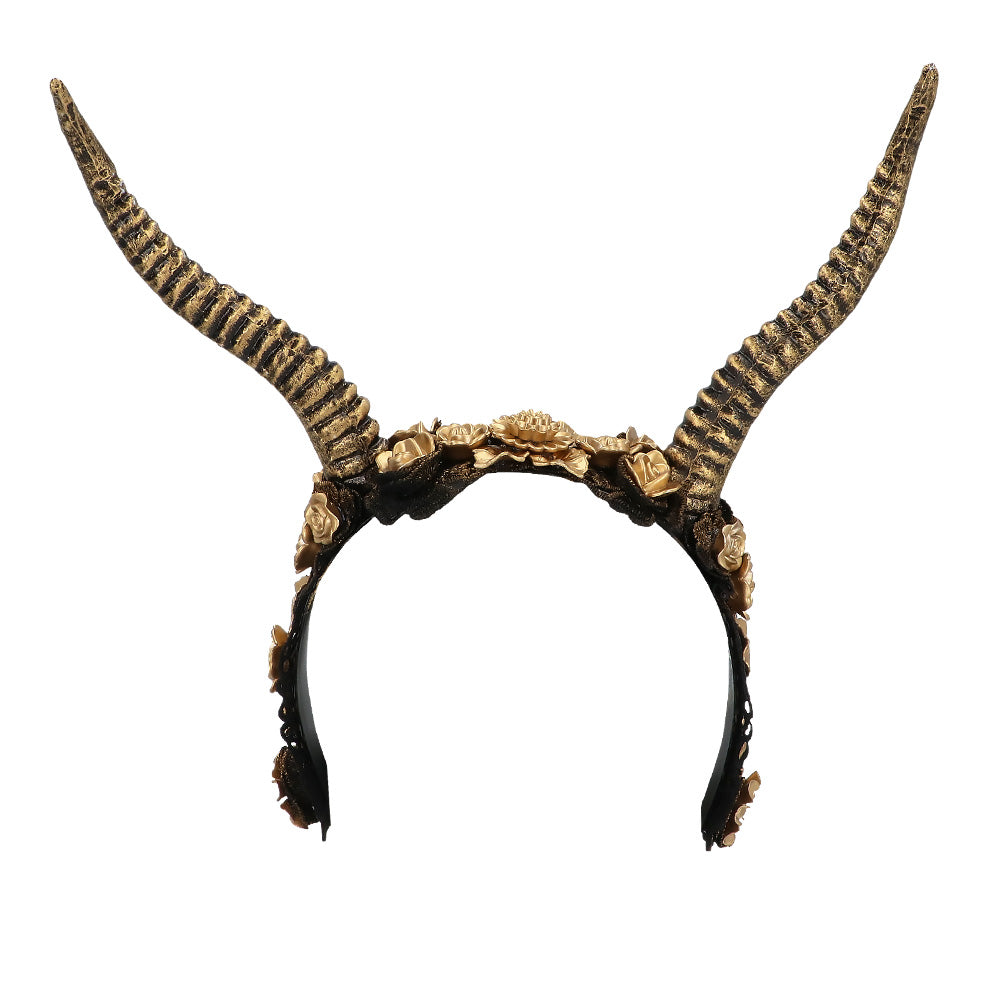 Cornes de Démon Dorées avec Couronne Florale - Accessoire Halloween