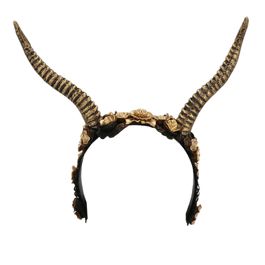 Cornes de Démon Dorées avec Couronne Florale - Accessoire Halloween