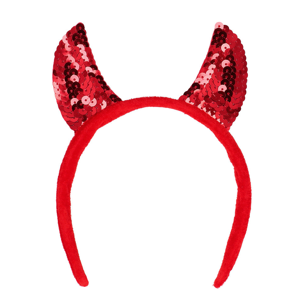 Serre-tête Cornes Diable Sequins Rouge - Accessoire Déguisement