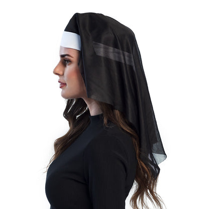 Voile de Religieuse Noir avec Bandeau Blanc - Déguisement