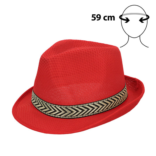 Chapeau Fedora Rouge avec Bande Zébrée - Déguisement Tendance