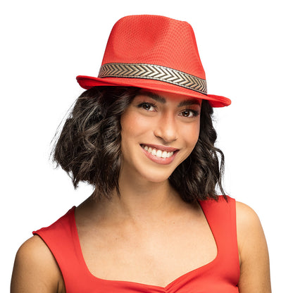 Chapeau Fedora Rouge avec Bande Zébrée - Déguisement Tendance