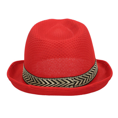 Chapeau Fedora Rouge avec Bande Zébrée - Déguisement Tendance