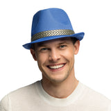 Chapeau Fedora Bleu avec Bande Géométrique - Accessoire Fête