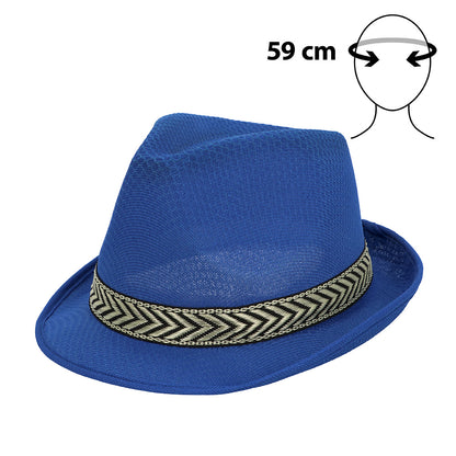 Chapeau Fedora Bleu avec Bande Géométrique - Accessoire Fête