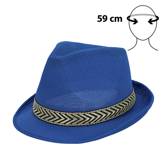 Chapeau Fedora Bleu avec Bande Géométrique - Accessoire Fête