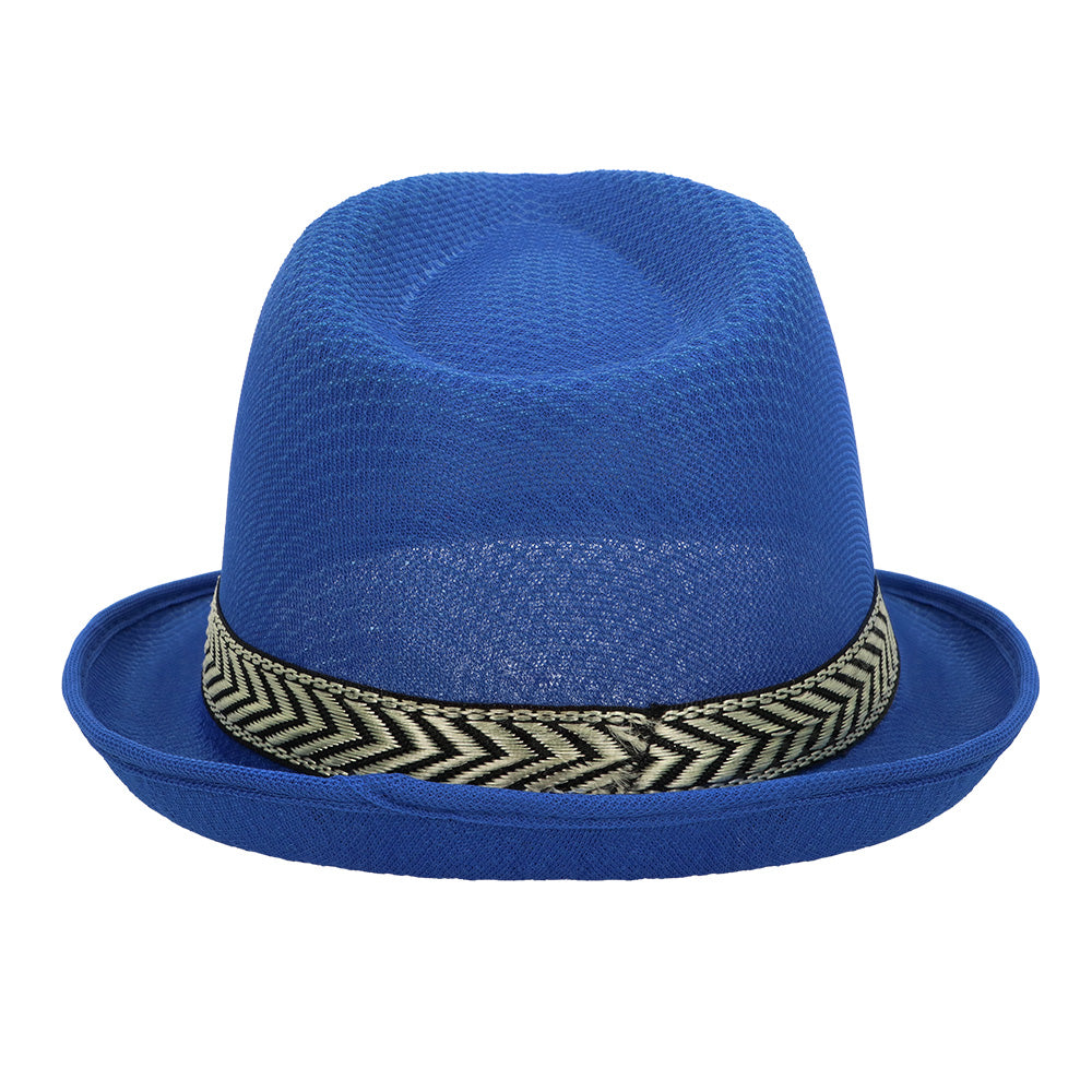 Chapeau Fedora Bleu avec Bande Géométrique - Accessoire Fête