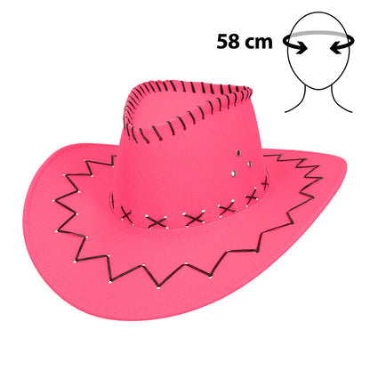 Chapeau Cowboy Rose Fluo Néon avec Détails Stitchés | Déguisement