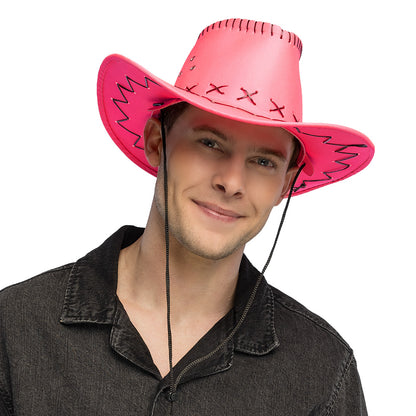 Chapeau Cowboy Rose Fluo Néon avec Détails Stitchés | Déguisement