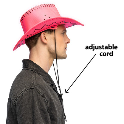 Chapeau Cowboy Rose Fluo Néon avec Détails Stitchés | Déguisement