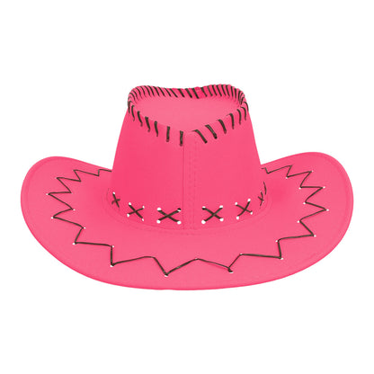 Chapeau Cowboy Rose Fluo Néon avec Détails Stitchés | Déguisement