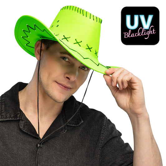 Chapeau Cowboy Fluo UV Blacklight - Déguisement Soirée Festive