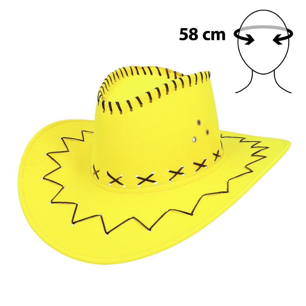 Chapeau Cowboy Jaune Fluo UV Blacklight - Déguisement Festif