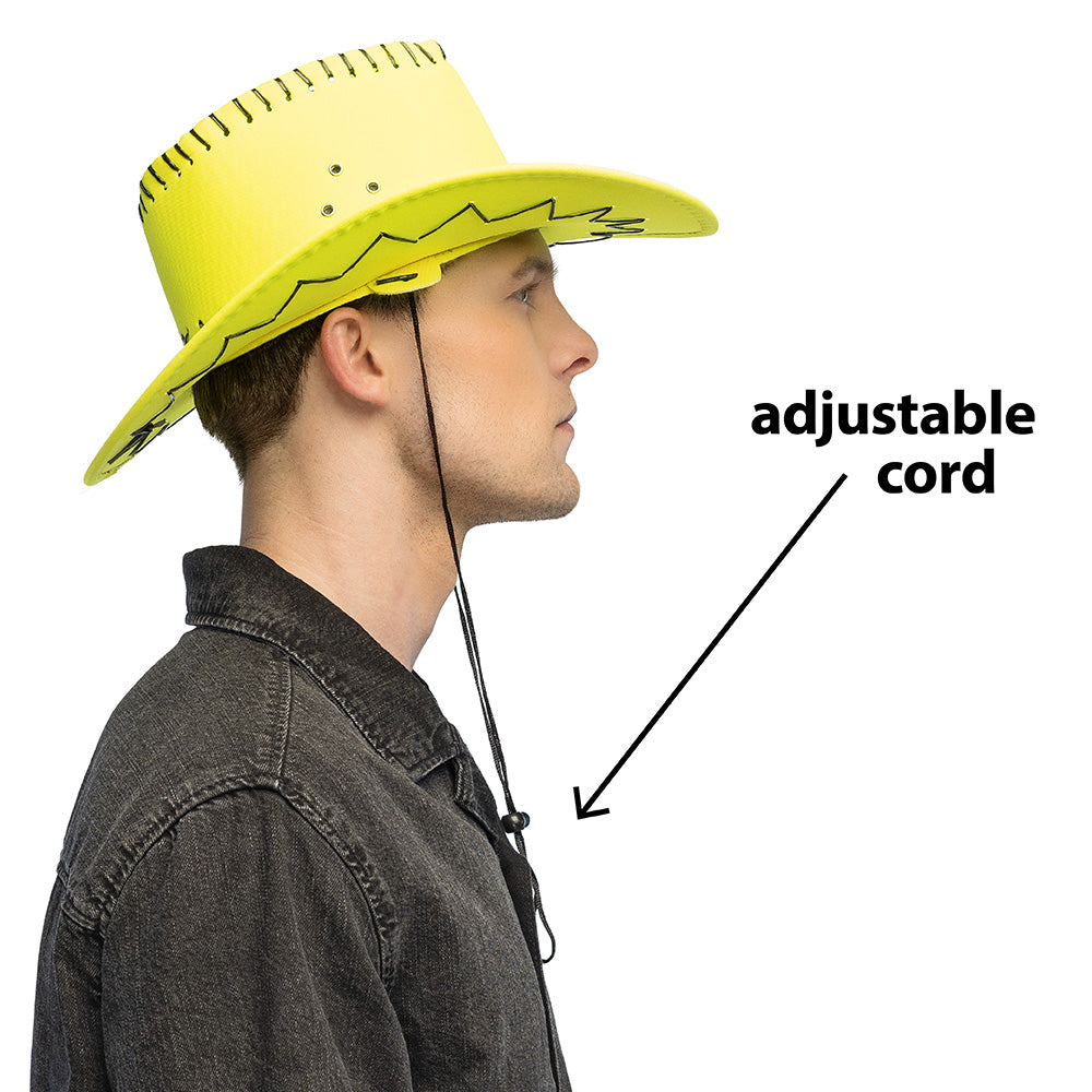 Chapeau Cowboy Jaune Fluo UV Blacklight - Déguisement Festif
