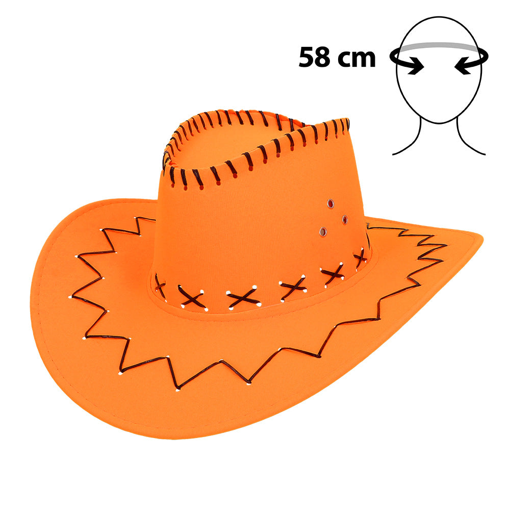 Chapeau Cowboy Orange Fluo UV Blacklight - Déguisement Adulte