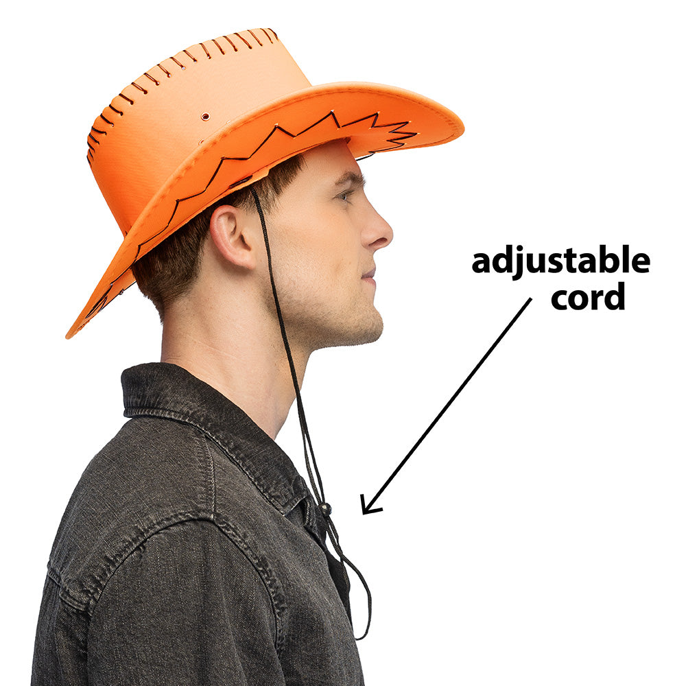 Chapeau Cowboy Orange Fluo UV Blacklight - Déguisement Adulte