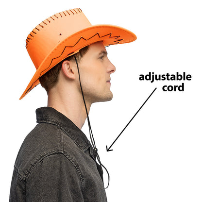 Chapeau Cowboy Orange Fluo UV Blacklight - Déguisement Adulte