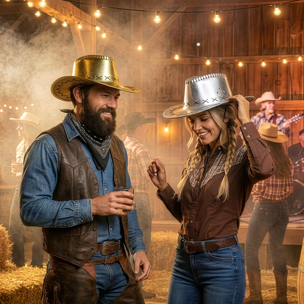 Chapeau Cowboy Doré Pailleté - Accessoire Western Festif