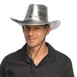 Chapeau Cowboy Métallisé Argent avec Cordon Ajustable
