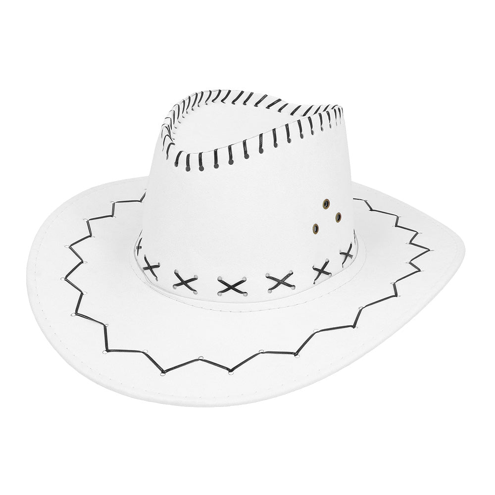 Chapeau Cowboy Blanc Cuir Suédine Adulte