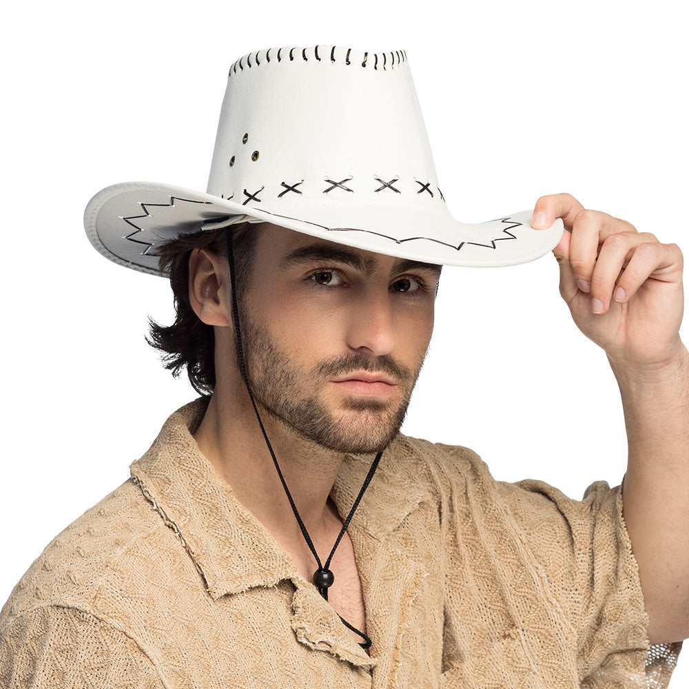 Chapeau Cowboy Blanc Cuir Suédine Adulte