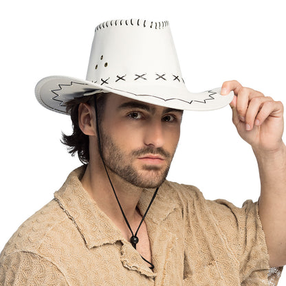 Chapeau Cowboy Blanc Cuir Suédine Adulte