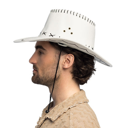 Chapeau Cowboy Blanc Cuir Suédine Adulte