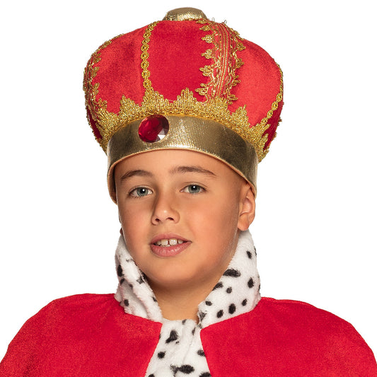 Couronne de Roi Royale Rouge et Or avec Orbe pour Enfant