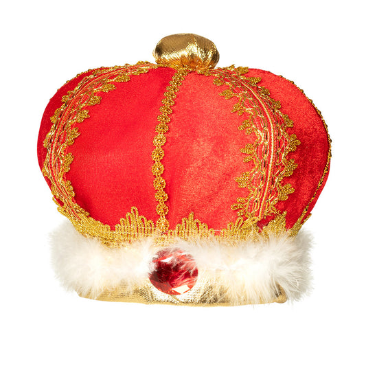 Couronne de Roi Rouge et Or Luxe avec Fourrure Blanche