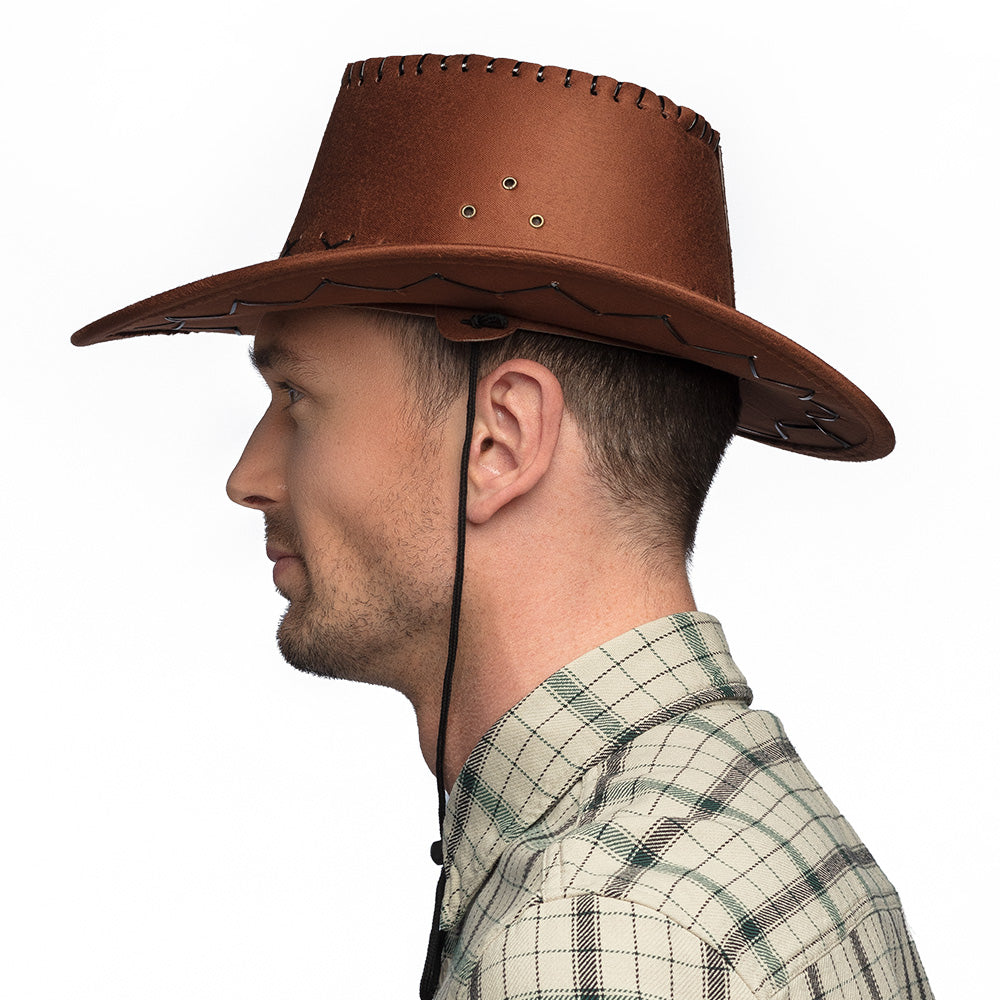 Chapeau Cowboy Marron Cuir Suédé Adulte Western
