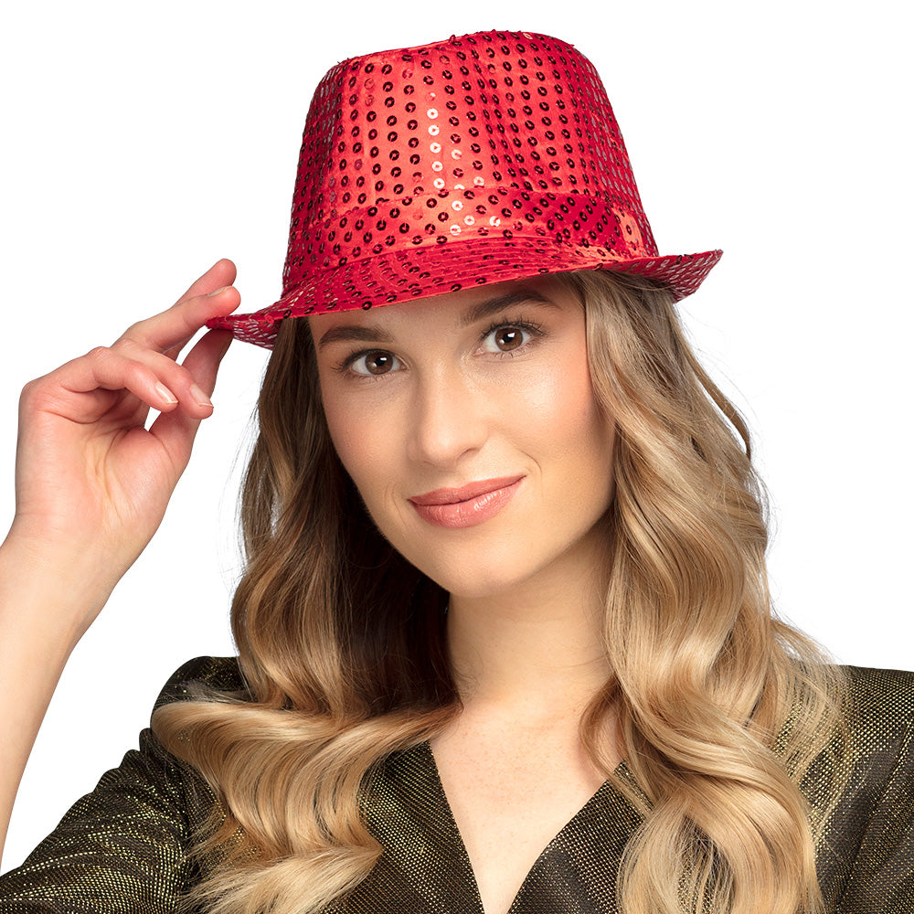Chapeau Haut de Forme Paillettes Rouges - Accessoire Déguisement