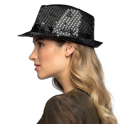 Chapeau Haut de Forme Paillettes Noir - Accessoire Déguisement