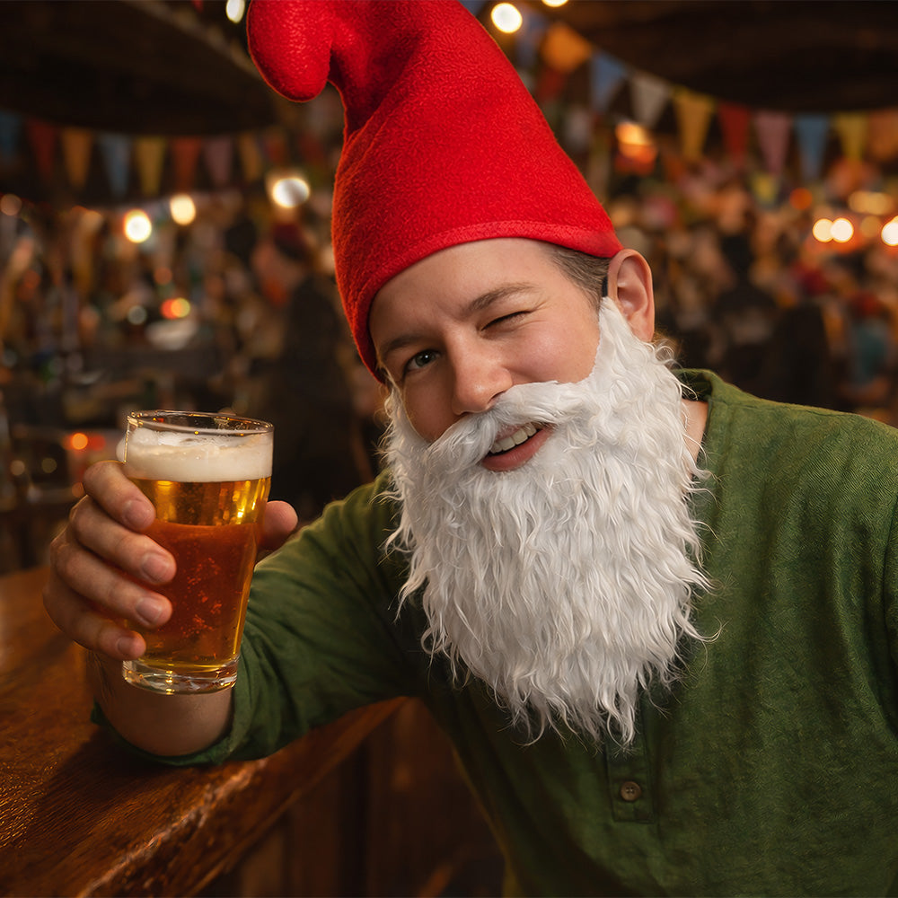 Bonnet de Gnome Rouge avec Fausse Barbe Blanche Déguisement