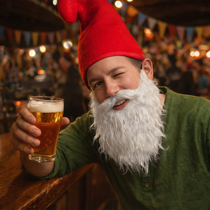 Bonnet de Gnome Rouge avec Fausse Barbe Blanche Déguisement