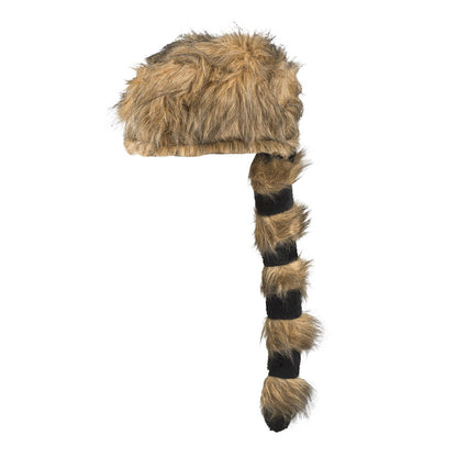 Bonnet Davy Crockett Peluche Marron avec Queue de Raton