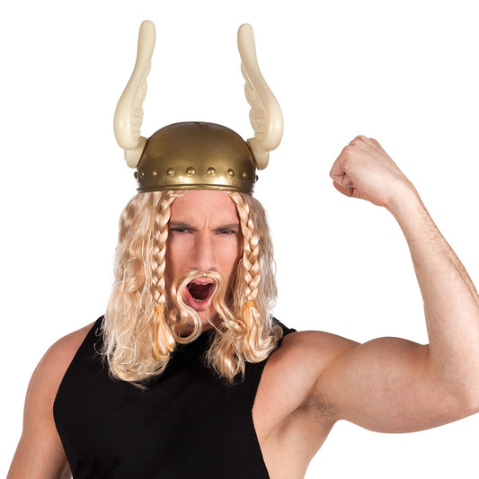 Casque Viking avec Cornes Beige et Accessoires de Guerrier