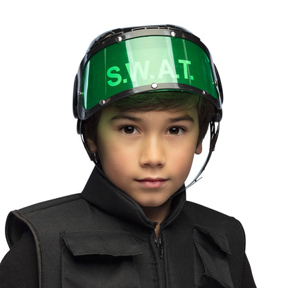 Casque SWAT Enfant - Accessoire Policier Noir avec Visière Verte