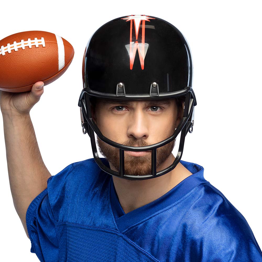 Casque Football Américain Noir avec Logo W - Déguisement Adulte