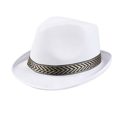 Chapeau Panama Blanc Ruban Ethnique - Accessoire Fête