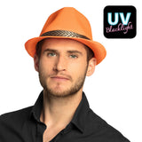 Chapeau Fedora Orange Fluo Déguisement Adulte Bande
