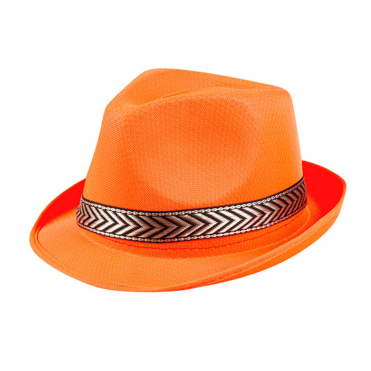 Chapeau Fedora Orange Fluo Déguisement Adulte Bande