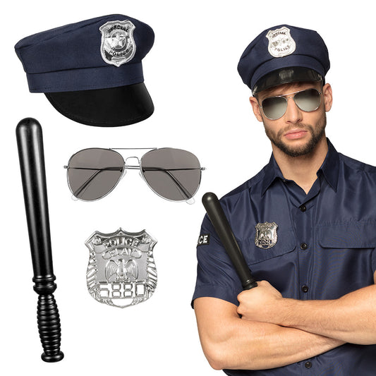 Kit Déguisement Policier Complet - Casquette, Badge, Matraque & Lunettes